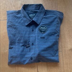 O'Neill Men's Short Sleeve Navy Stripe Button-Down Shirt